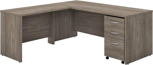 Bush Business Furniture Studio C L Shaped Desk with Mobile File Cabinet and Return, 72W x 30D, Modern Hickory