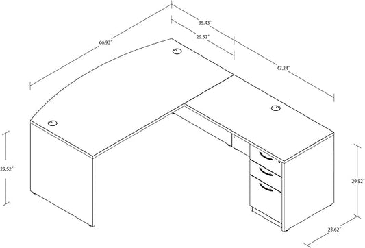 82.67" x 66.93" Bow Front L-Shaped Executive Desk with 3-Drawer File Cabinet (Lime)