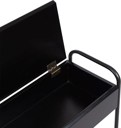 Kate and Laurel Kura Elegant Narrow Side Table, 19 x 9 x 26, Black, Modern Glam Slim Lift-Top Living Room End Table with Bottom Wire Rack for Entryway or Family Room Storage