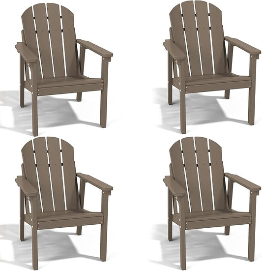 Adirondack Chair Set of 4, All Weather HDPE Fire Pit Chairs, Oversized Plastic Adirondack Chair for Outdoor, Balcony, Deck, Backyard, Patio, Garden, Poolside, Lawn Brown