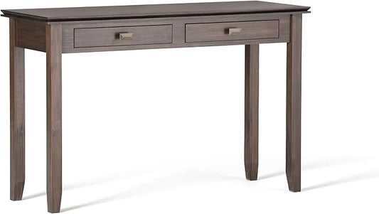SIMPLIHOME Artisan Console Table - 46 Inch Wide Solid Wood Sofa Table in Natural Aged Brown, Transitional Storage Table for Entryway or Living Room with 2 Drawers and Clean Angle-Edged Top