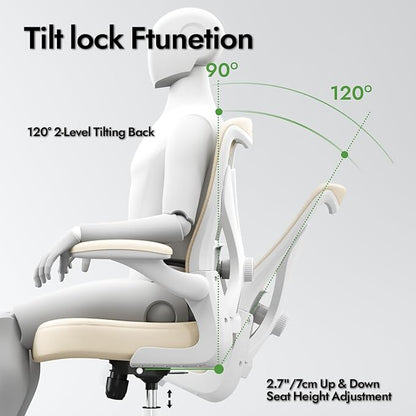 Ergonomic Office Chair - X-Shaped Computer Desk Chair Comfy, Gaming Chair, Office Chair with Lumbar Support, Mesh Office Chairs, Desk Chair for Long Hours(White Beige)