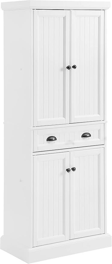 Crosley Furniture Shoreline Coastal Pantry Storage Cabinet with Shelves, Kitchen, Dining, or Laundry Room, White