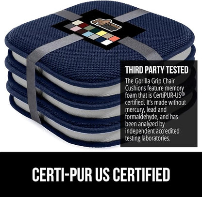 GORILLA GRIP Slip Resistant Chair Cushions, No Ties Required, Memory Foam Pads for Dining Room, Kitchen Table, Office, Rocking Chairs, Plush Seat Cover Cushion Pad, Home Decor, Set of 4, 16x16, Navy