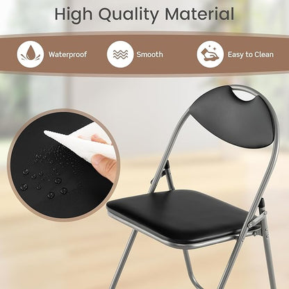 S AFSTAR Folding Chairs Set of 2, Metal Folding Chairs with Carrying Handles, Padded Seats, Non-Slip Foot Pads, Indoor & Outdoor Foldable Padded Chairs for Home Office Reception Room Church, Black