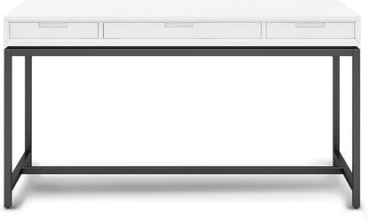SIMPLIHOME Banting Desk - 60-Inch Wide Solid Hardwood and Metal Writing Desk in White, Modern Industrial Home Office Computer Table for Study with 2 Drawers and Flip-Down Keyboard Tray