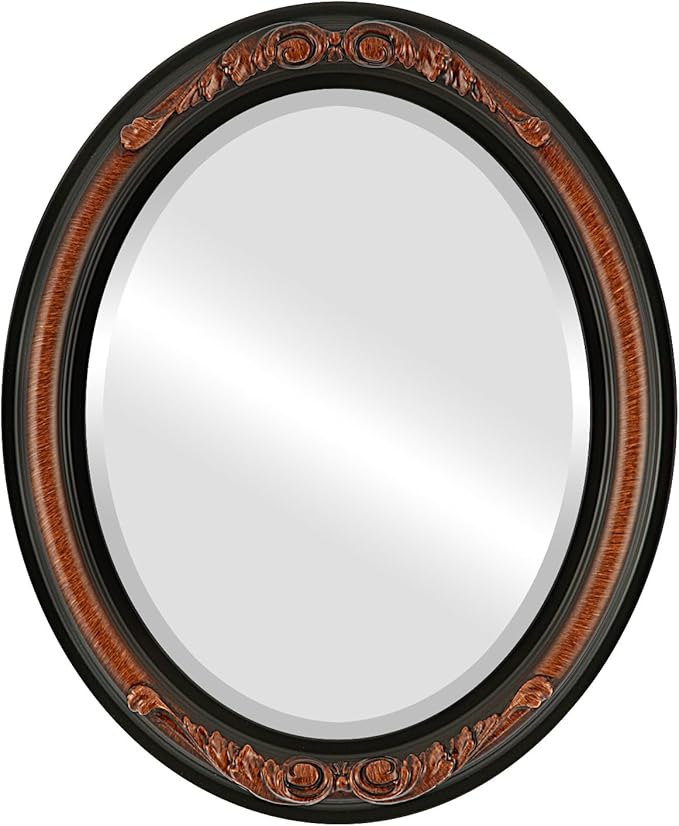 OVALCREST Oval Beveled Wall Mirror for Home Decor - Florence Style - Vintage Walnut - 34" x 28"