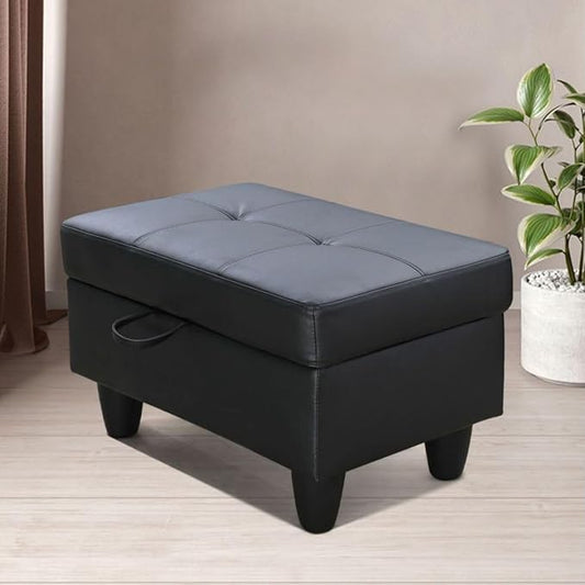 Ottoman Storage Ottoman Bench Faux Leather Footrest Footstool with Hinged Lid for Living Room, Bedroom, Entryway, Black, 28.5"X19"X17.5"