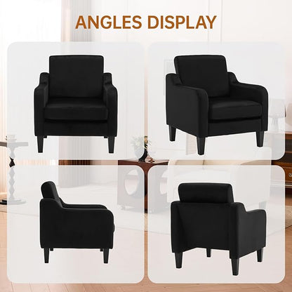 Accent Chair with Soft Armrest, Modern Living Room Chairs, Upholstered Comfy Chair with Cushion, Boucle Pottery Barn Accent Chair Sofa Chair, Single Arm Chair for Waiting Room, Black