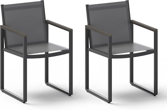 Outdoor Dining Chairs Set of 2, Aluminum Patio Dining Chiars with Textilene Mesh, 2 Piece Outdoor Chiars for Garden, Backyard, Deck (Charcoal)