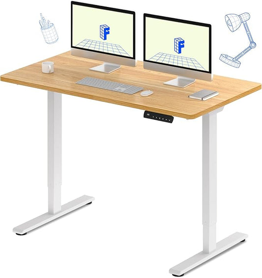 FLEXISPOT E3 Dual Motor Electric Standing Desk 55 x 28 Sit Stand Up Desk, Holds 220 lbs, Adjustable Height w/ Memory Presets, One-Piece Maple Desktop & White Frame, Ships in 2 Boxes
