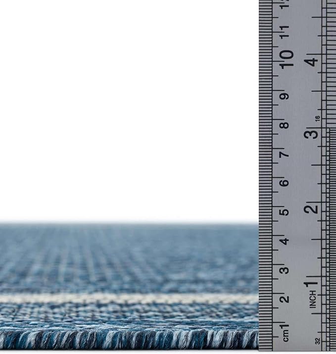 Unique Loom Outdoor Border Collection Area Rug - Soft Border (2' 7" x 4' 1" Hearth Blue/Ivory)