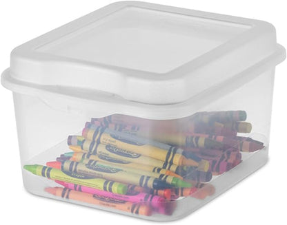 Sterilite FlipTop, Stackable Small Storage Bin with Hinging Lid, Plastic Container to Organize Desk at Home, Office, Clear, 24-Pack