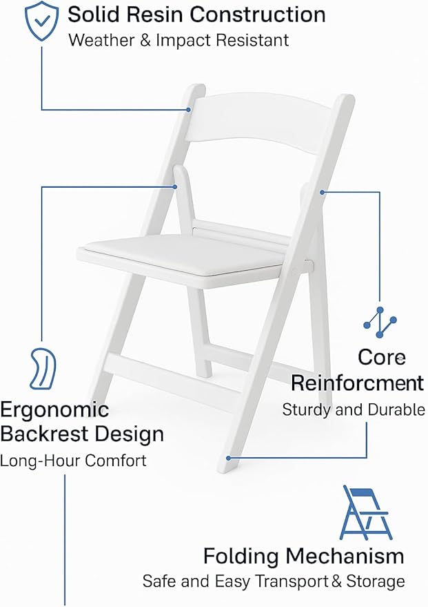 BTEXPERT Set of 16,Resin Folding Chair Vinyl Padded Seat 1000LB Weight Capacity Indoor Outdoor Lightweight Set for Home Event Party Picnic Kitchen Dining Church School Weddings 1000lb Weight Capacity