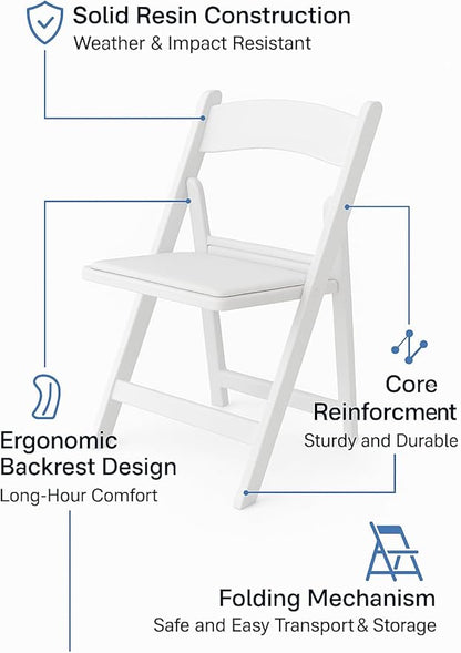 BTEXPERT Set of 16,Resin Folding Chair Vinyl Padded Seat 1000LB Weight Capacity Indoor Outdoor Lightweight Set for Home Event Party Picnic Kitchen Dining Church School Weddings 1000lb Weight Capacity