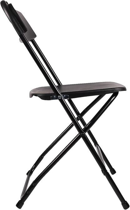 BTEXPERT Set of 4, Black Plastic Folding Chair Steel Frame Commercial High Capacity Event Chair Lightweight Set for Office Wedding Party Picnic Kitchen Dining Church School