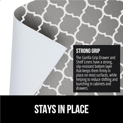 GORILLA GRIP Slip Resistant Drawer and Shelf Liner 2 Pack, Non Adhesive Water Resistant, Easy Clean and Trim, Smooth Surface Liners for Kitchen Cabinet Shelves Drawers Pantry 12 IN x 20 FT, White Gray