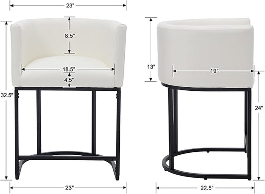 Bar Stools Set of 2, 24" Upholstered Counter Height Bar Stools, Modern Counter Stools with Metal Base for Kitchen Island Dining Room Bar, White