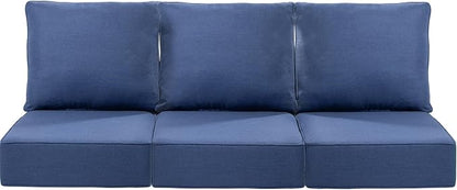 Luxury 22x24/22x25 6-Inch Patio Sofa Cushions Set of 3 - Memory Foam Deep Seat Water-Resistant Patio Cushion for Dining Rocking Swivel Chairs Loveseat 3-Seater Sectional Couch - Navy Blue