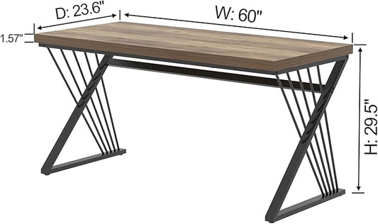 FOLUBAN Modern Home Office Desk, Wood and Metal Computer Desk, Industrial Study Writing Work Table for Bedroom Living Room, Oak, 60 Inch