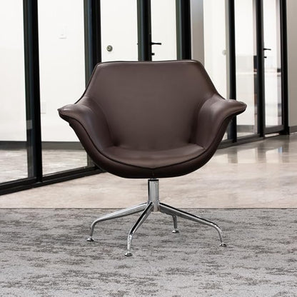 ZURI Modern Mala Swivel Chair Soft Brown Leatherette Upholstery Stainless Steel Base