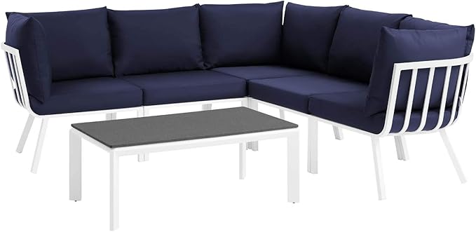Modway Riverside Outdoor Furniture, 6-Piece Set, White Navy