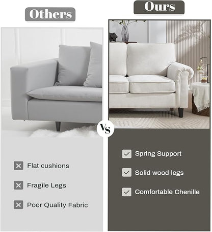 Kingfun 3 Seater Couch, Mid Century Modern Sofa with Rolled Arms and Deep Seats, Fluffy Comfort for Living Room, Apartment, Easy Assembly, Beige