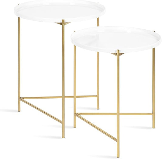 Kate and Laurel Ulani Modern Nesting Side Table, Set of 2, White and Gold, Sophisticated Glam End Tables for Storage and Display