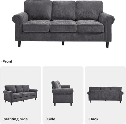 Kingfun 3 Seater Couch with Chair, Mid Century Modern Sofa Set with Rolled Arms and Deep Seats, Fluffy Comfort for Living Room, Apartment, Easy Assembly, Grey