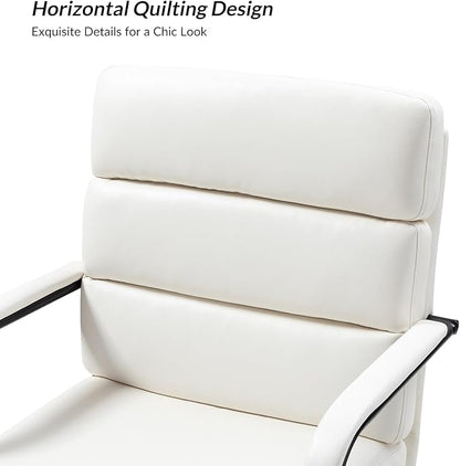 HULALA HOME Modern Faux Leather Home Office Chair with Tilt Lock & Metal Base, Desk Chair with Wheels & Padded Cushion, 360° Swivel Wide Seat Computer Task Chair, White