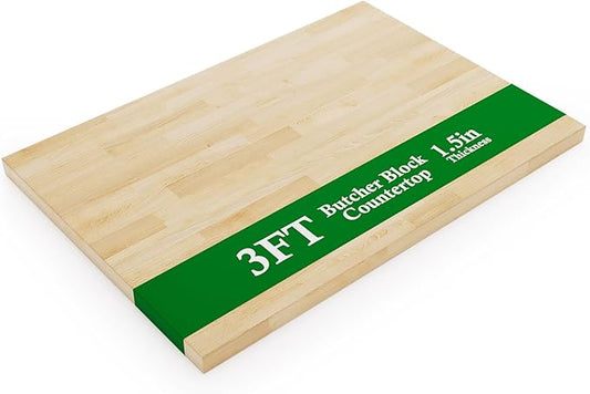 Butcher Block Countertop Birch Solid Wood - 36" x 25" Table Top Butcher Block Cutting Board for Kitchen Island Living Dining Table Office Desk Workbench Laundry Countertop Unfinished 1.5" Th