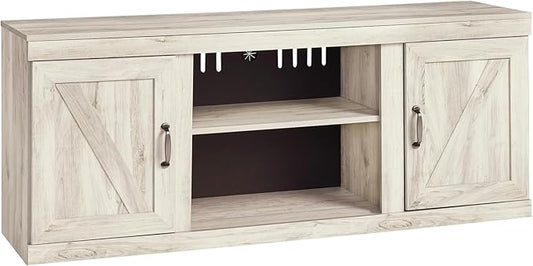 Signature Design by Ashley Bellaby Farmhouse Large TV Stand up to 60" with 3 Adjustable Shelves and Fireplace Option, White