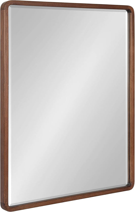 Kate and Laurel McLean Modern Wood Framed Rounded Rectangle Wall Mirror; 24 x 30; Walnut Brown; Decorative Round Rectangular Mirror for Contemporary Wall Decor