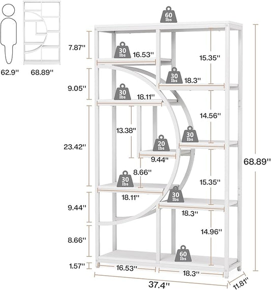 Tribesigns Bookshelf Industrial 5 Tier Etagere Bookcase, Freestanding Tall Bookshelves Display Shelf Storage Organizer with 9-Open Storage Shelf for Living Room, Bedroom (White, 2 Pack)