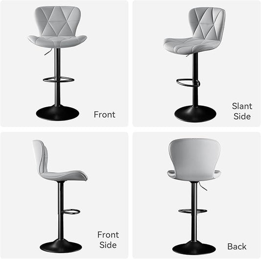 Bar Stools Set of 3,Adjustable Swivel Barstools, Faux Leather Bar Chairs,Upholstered Counter Height with High Backrest for Kitchen Island, Light Grey