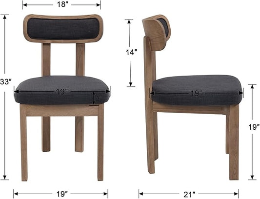 Grey Dining Chairs Set of 6, Mid Century Modern Upholstered Linen Dining Room Chair with Curved Back, Armless Kitchen Chairs for Living Room/Restaurant/Balcony/Bedroom/Bome Desk/Task