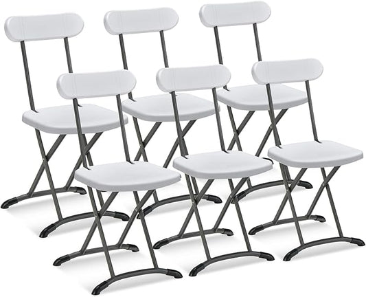 GYMAX Folding Chair, 400lbs Plastic Chairs Set with Steel Frame & Ergonomic Curved Back, Indoor & Outdoor Commercial Event Seat for Meeting, Wedding, Stackable Lightweight Folding Chairs (6, White)