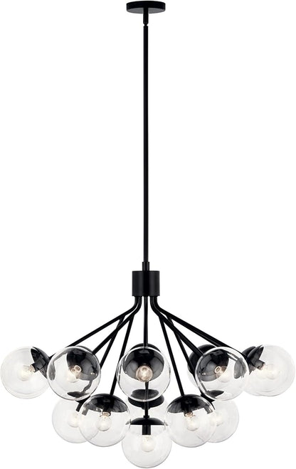 KICHLER Silvarious 16-Light Convertible Chandelier, Soft Modern Light with Clear Glass in Black, for Dining Room, Living Room or Foyer (26" x 38"), 52702BKCLR