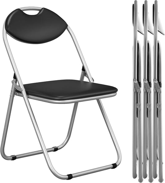 S AFSTAR Folding Chairs Set of 4, Metal Folding Chairs with Carrying Handles, Padded Seats, Non-Slip Foot Pads, Indoor & Outdoor Foldable Padded Chairs for Home Office Reception Room Church, Black