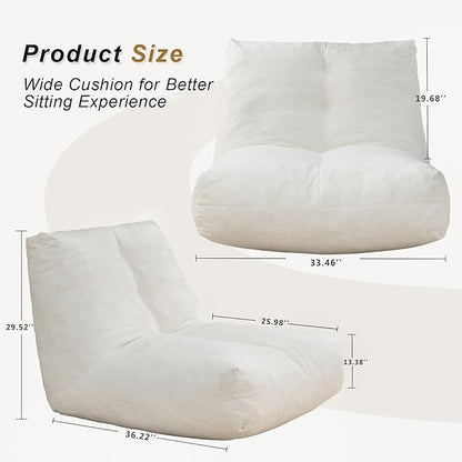 Bean Bag Chairs for Adults, Memory Foam Bean Bag Chair, Ergonomic Support Reading Floor Sofa Chair with Filler, Comfy Cozy Beanbag Couch for Bedroom Living Room （Beige Upgrade Sponge）