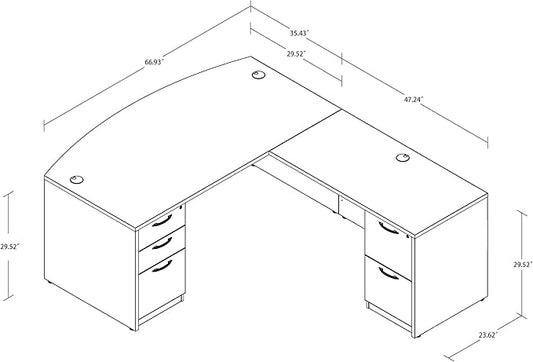 GINO Collection, 67" W L Shape Executive Office Desk with Two File Cabint - Right Return
