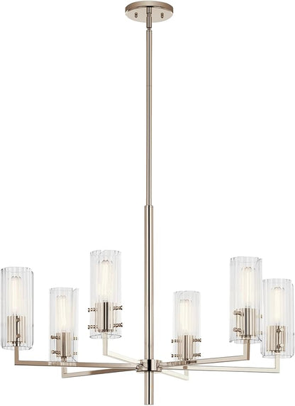 KICHLER Velestino 30.25" 6 Light Chandelier in Polished Nickel, for Foyer, Dining Room, Living Room, Bedroom, (21.25" x 30.25") 52679PN