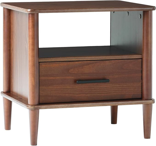 Walker Edison Modern 1-Drawer Nightstand, 20 Inch, Walnut 20-Inch