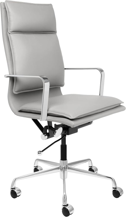 Laura Davidson Furniture Lexi II Padded Office Chair - Tall Back Desk Chair with Arm Rest, Swivel & Cushion Availability, Made of Faux Leather, Grey, Computer Chair