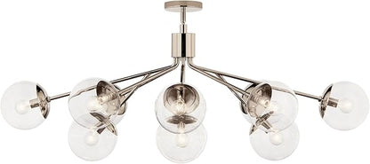KICHLER Silvarious 12-Light Linear Convertible Chandelier, Soft Modern Light with Clear Glass in Polished Nickel, for Dining Room or Living Room (17.75" x 26.75" x 48"), 52703PNCLR