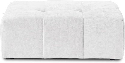 JACH Modern Ottoman Seat for Living Room, Linen Fabric Ottomans, Minimalist Foot Stool, Comfy Breathable Footstool for Living Room Apartment (White)