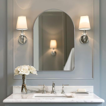 ANDY STAR Chrome Bathroom Mirror, 20" x 30" Arch Mirror in Stainless Steel Metal Frame, Chrome Arched Bathroom Mirror for Wall, Arch Top Rounded Corner 1" Deep Set Design Wall Mount Hangs Vertical