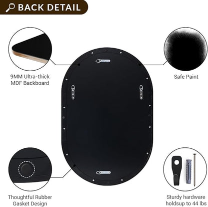 ANDY STAR 24x32'' Oval Mirror, Black Oval Mirror Pill-Shaped Design in Stainless Steel Metal Frame for Bathroom, Entryway, Living Room, Contemporary 1" Deep Wall Mount Vertical or Horizontal