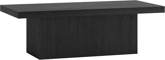 Henn&Hart 48" Fluted Low-Profile Rectangular Coffee Table with Solid Base for Living Room, Family Room, or Office, Black Grain