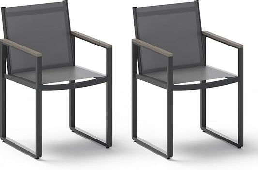 Outdoor Dining Chairs Set of 2, Aluminum Patio Dining Chiars with Textilene Mesh, 2 Piece Outdoor Chiars for Garden, Backyard, Deck (Gray)